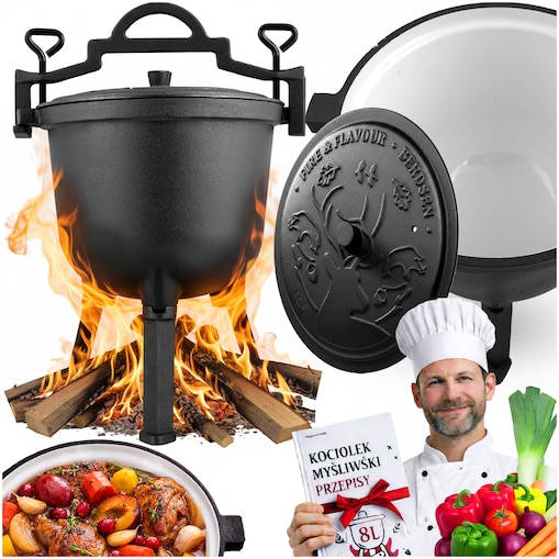 Garnek emaliowany kociołek żeliwny Berdsen BD-481 emaliowany 11L na ognisko grill trwały