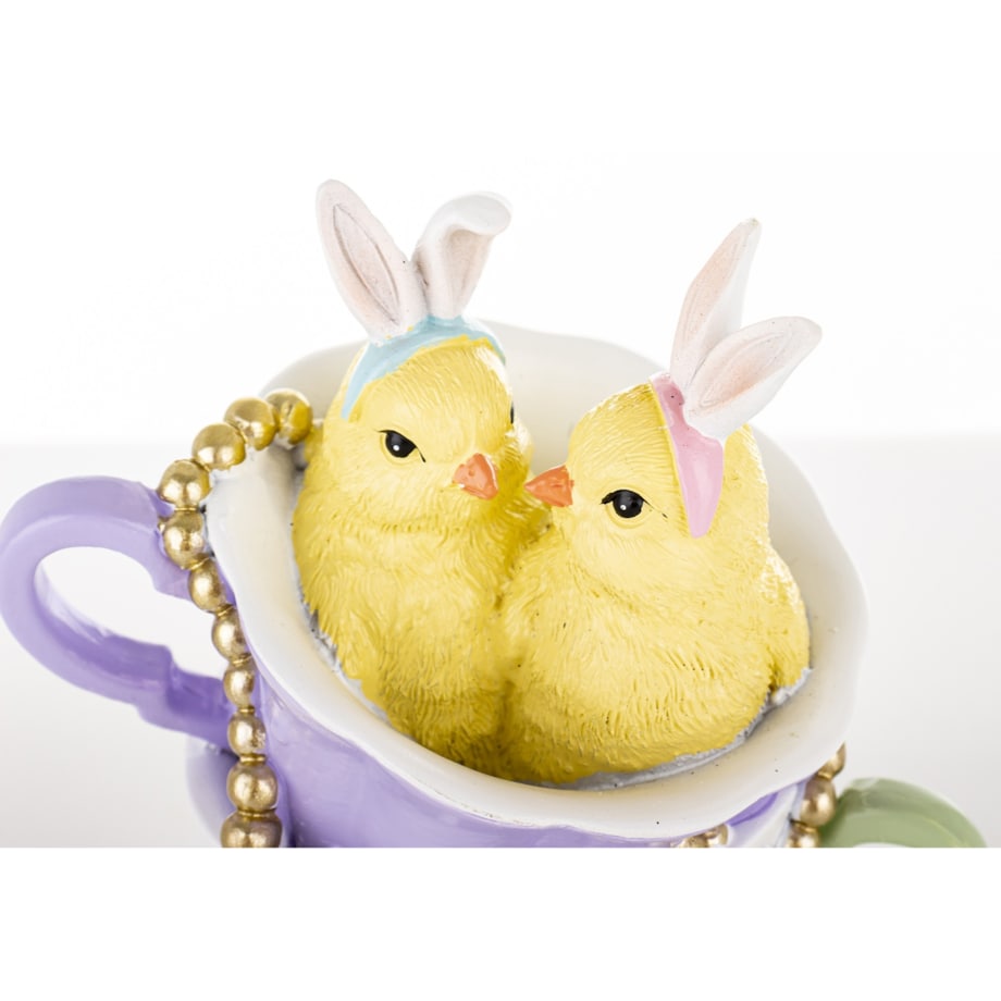 Dekoracja - para kurczaków i 2 filiżanki 14x11,5x11,5 cm