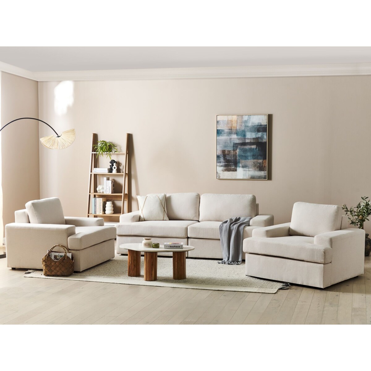 Komplet wypoczynkowy 5-osobowy jasnobeżowy ALLA