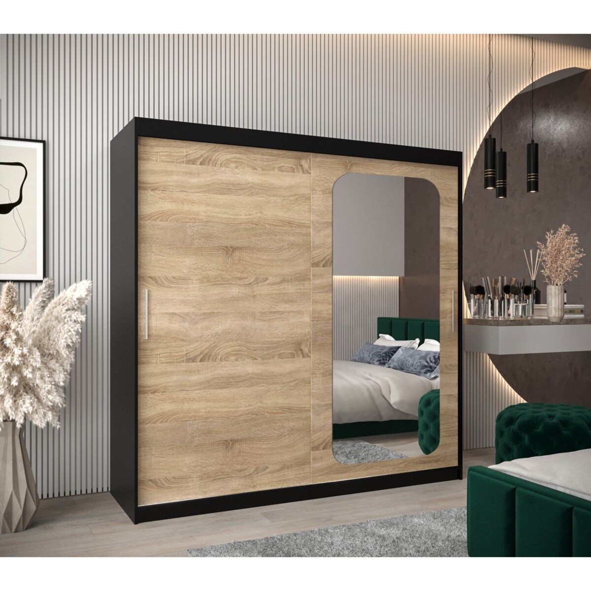 Szafa przesuwna Garderoba PROMO T2 200 czarny/sonoma