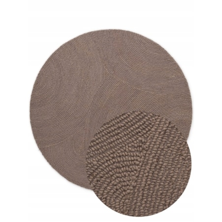 Dywan okrągły wełniany do salonu 120cm, brązowy wzór w półkola, efekt 3d