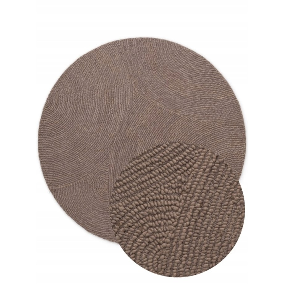 Dywan okrągły wełniany do salonu 120cm, brązowy wzór w półkola, efekt 3d