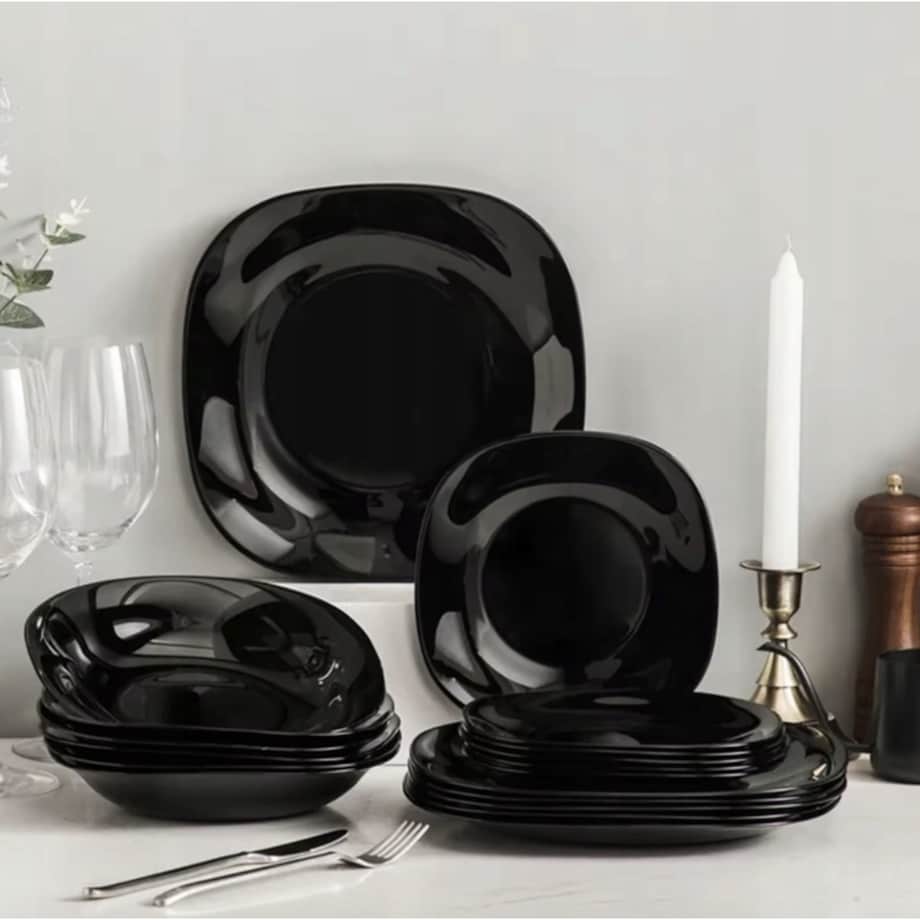 TALERZ płytki obiadowy na drugie danie czarny 6x 27 cm LUMINARC kwadratowy