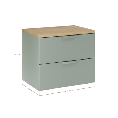 Szafka pod umywalkę wisząca z blatem ASTER w kolorze zielonego dębu, 60 cm