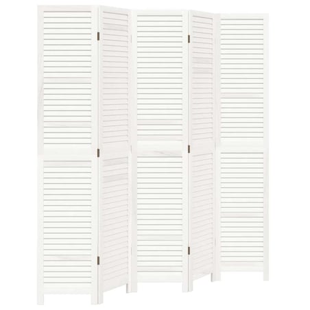 vidaXL Parawan pokojowy, 5-panelowy, biały, lite drewno paulowni