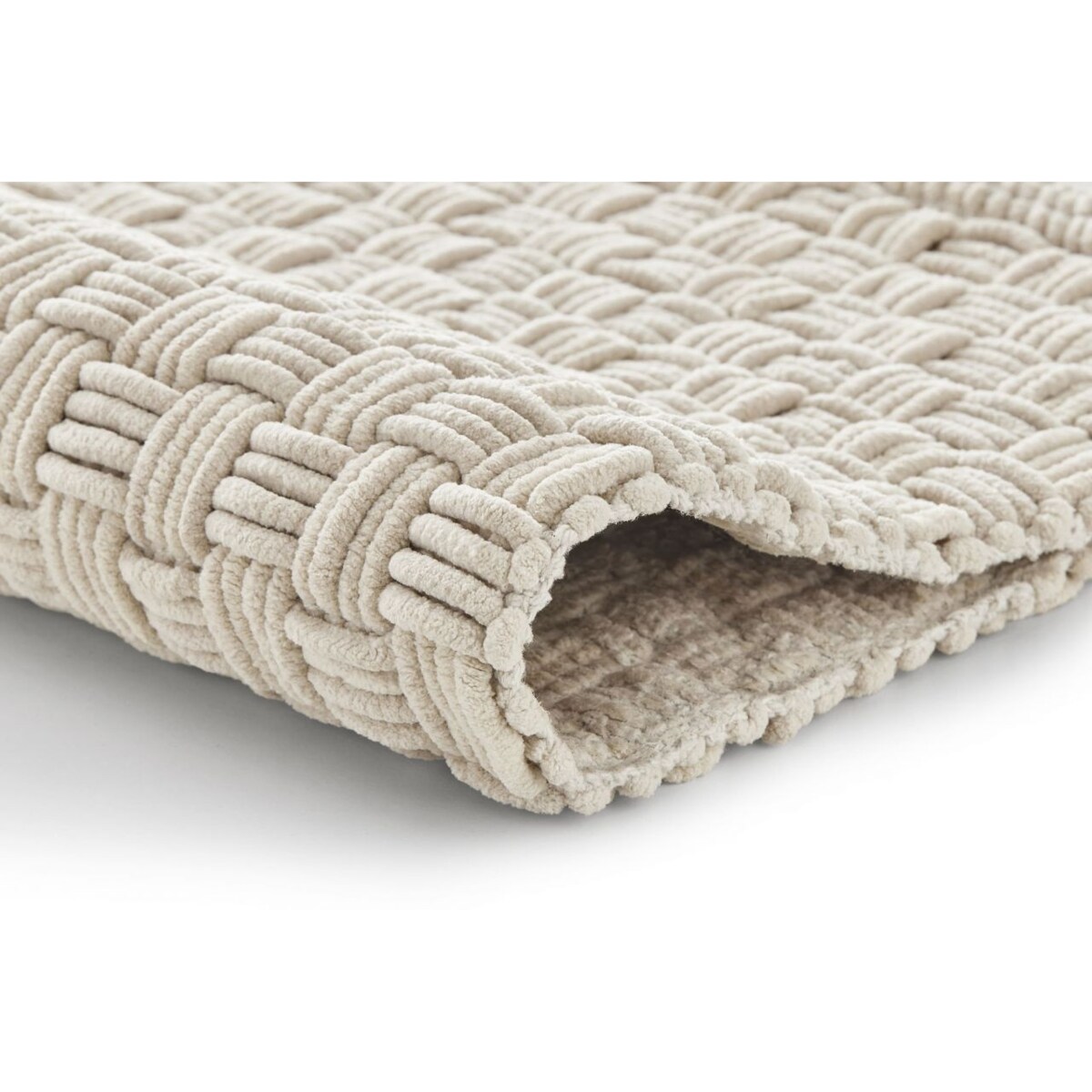 Kleine Wolke Matino ręcznie tkany dywanik łazienkowy 70x120 cm jasny beż nić szenilowa