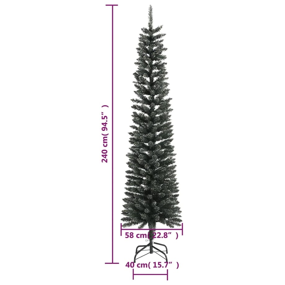 vidaXL Sztuczna, smukła choinka ze stojakiem, zielona, 240 cm, PVC