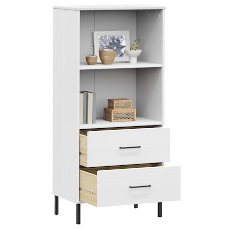 vidaXL Regał OSLO z 2 szufladami, biały, 60x35x128,5 cm, lite drewno