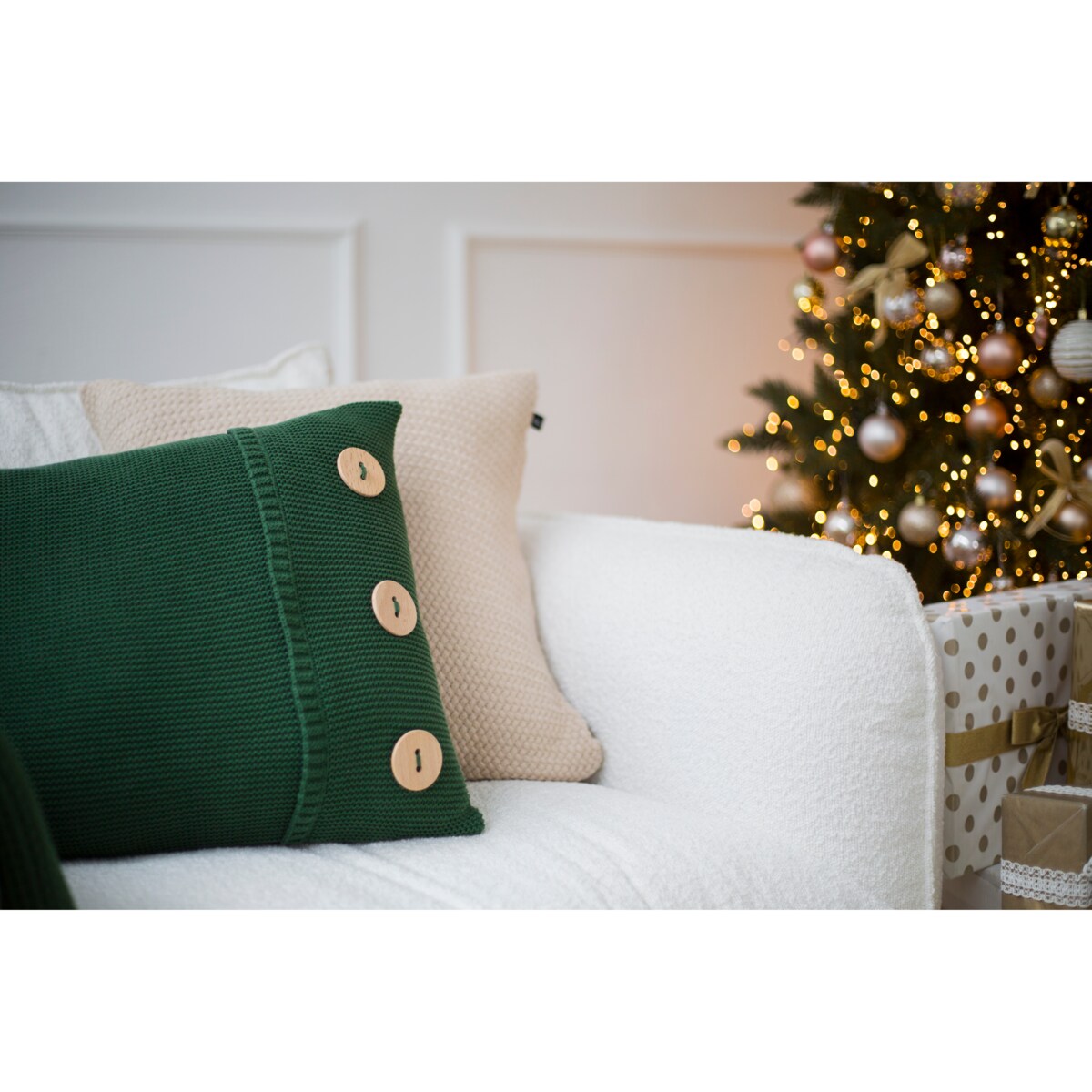 Poszewka klasyczna z guzikami zielona, 40 x 60 cm, La Manta