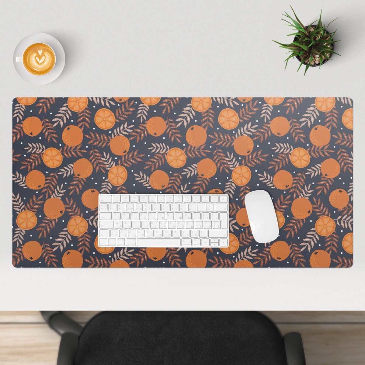 Pomarańczowa mata na biurko Pomarańcze i liście, 90x45 cm