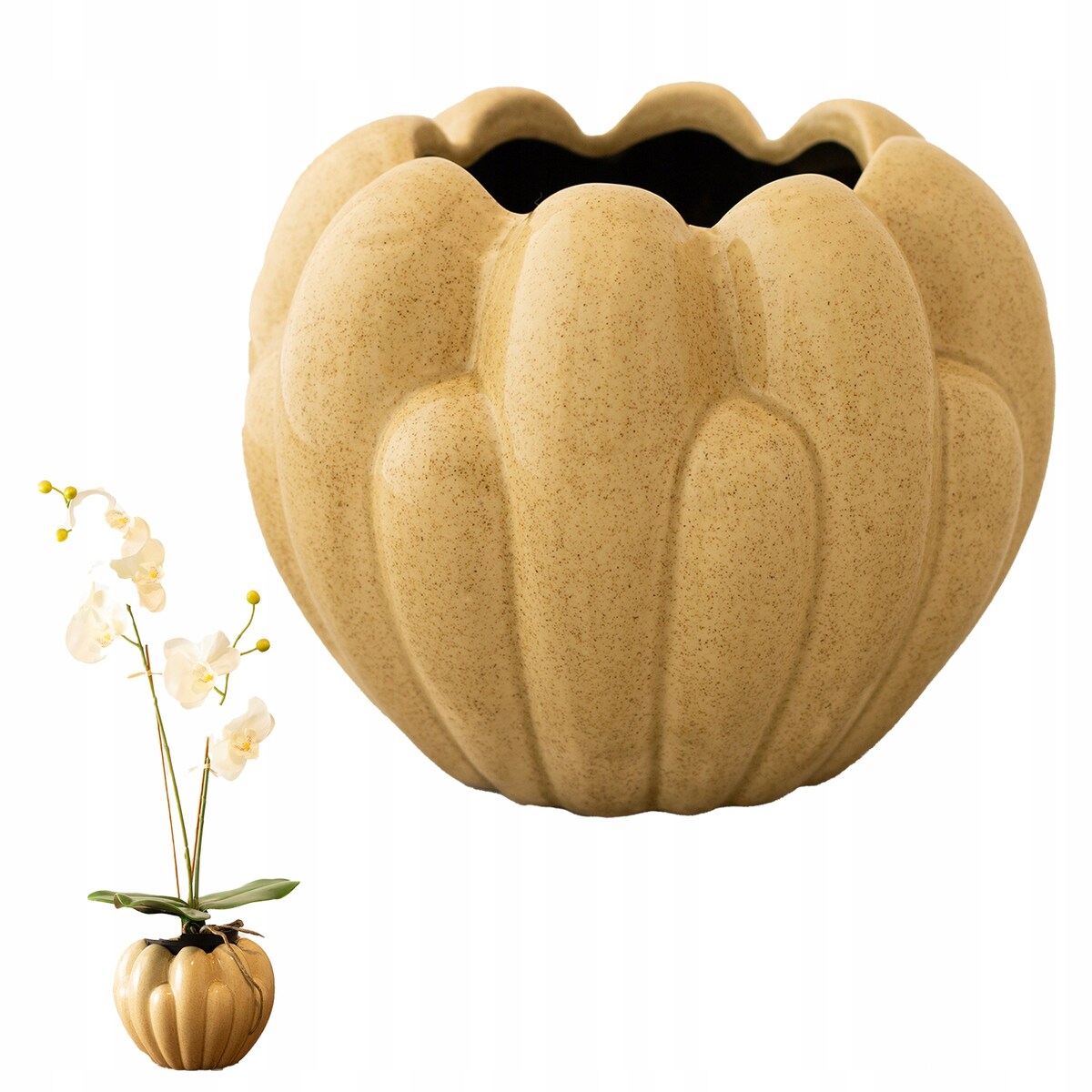 OSŁONKA CERAMICZNA KWIAT beżowa połysk doniczka donica okrągła 14cm