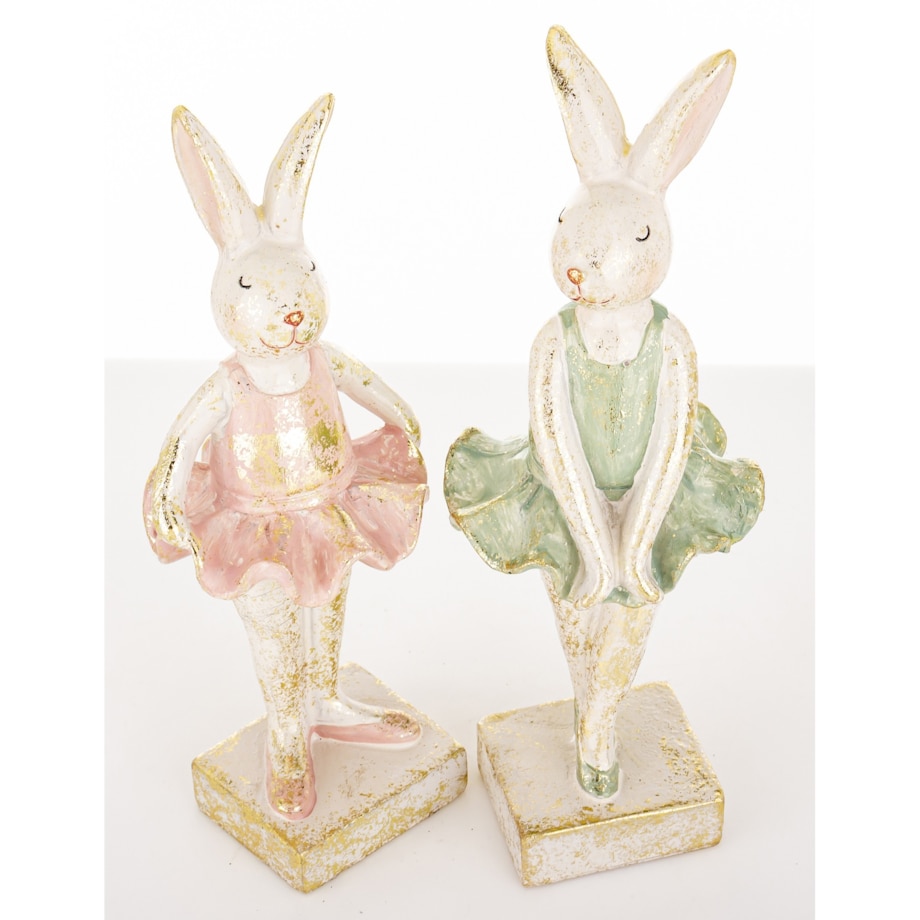 Dekoracja - tańczące króliczki 17,5x6,5x6 cm i 19x7x6,5 cm TANCERKI