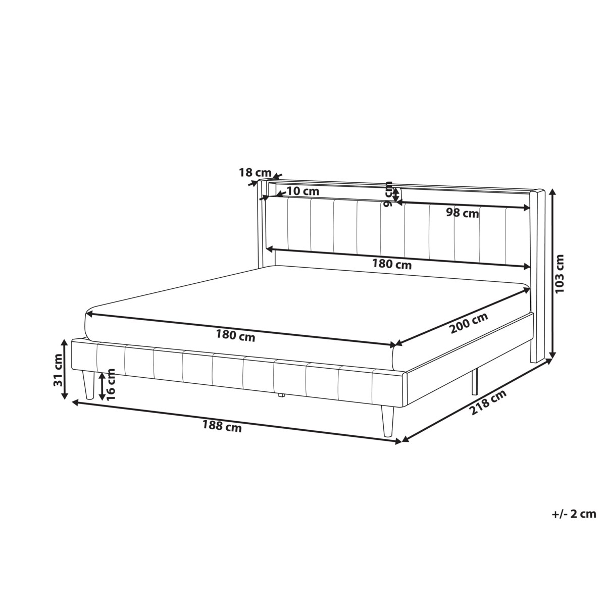 Łóżko LED BEAULIEU 180 x 200 cm Z portem USB ze schowkiem Ciemnoszary