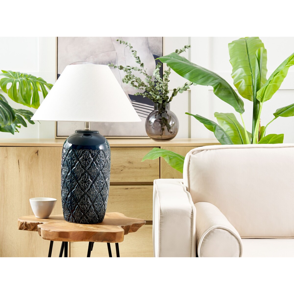 Lampa stołowa ceramiczna ciemnoniebieska TELIRE