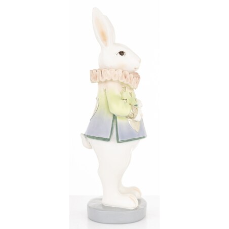 Dekoracja - biała króliczka LUISA 28x10,5x9 cm w sukience w serca