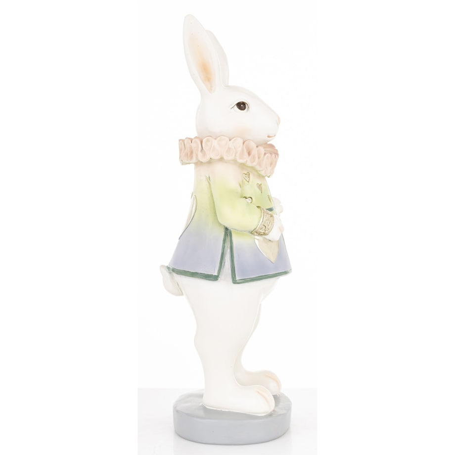 Dekoracja - biała króliczka LUISA 28x10,5x9 cm w sukience w serca