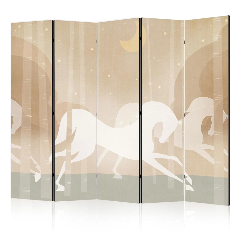 Parawan dwustronny Dla dzieci 225x172 cm 5-częściowy beżowy