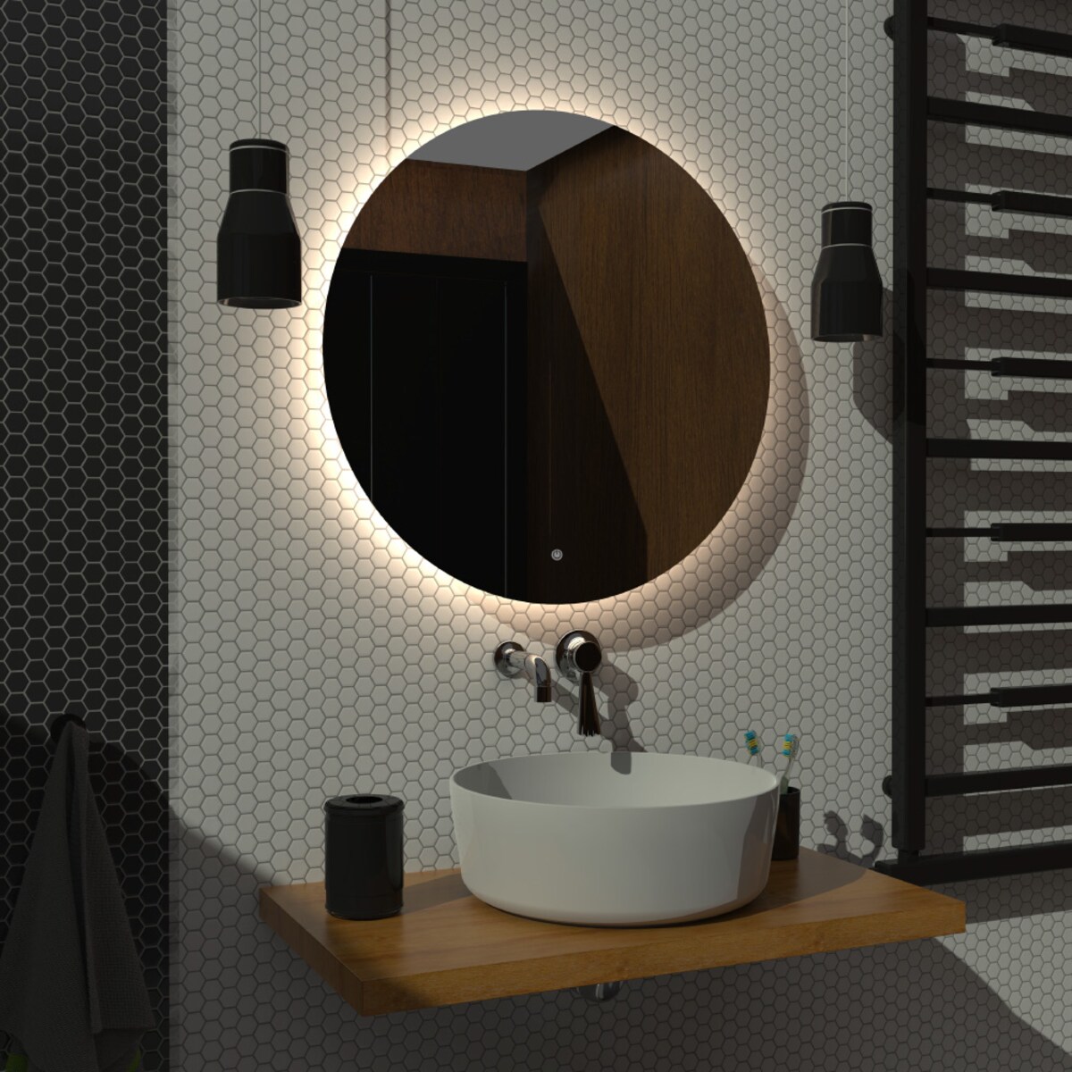 Lustro okrągłe LED z poświatą i włącznikiem– bez ramy - 60 cm