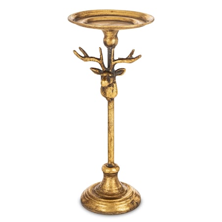 Świecznik metalowy złoty z reniferem 29,5x12x12 cm RENI