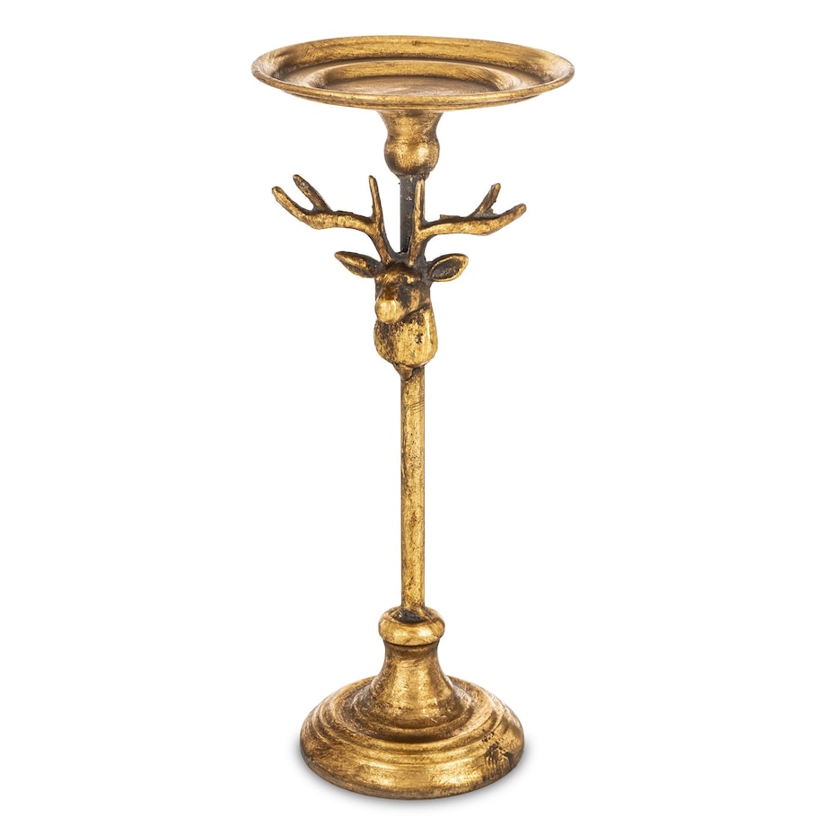 Świecznik metalowy złoty z reniferem 29,5x12x12 cm RENI