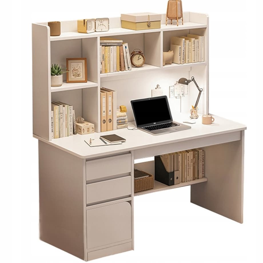 Biurko młodzieżowe komputerowe stolik loft białe z regałem półkami szuflady