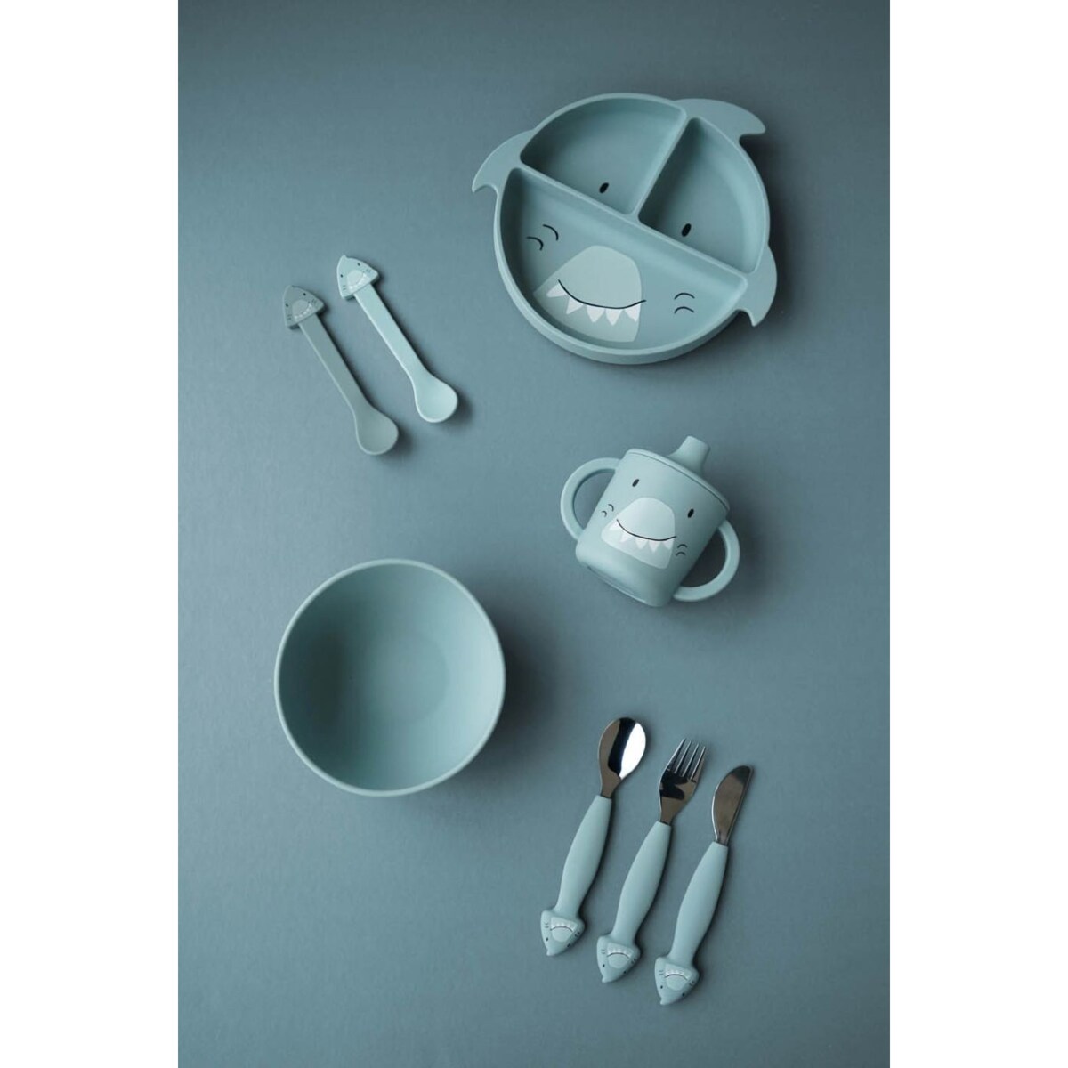 Silikonowy Zestaw Sztućców 3 szt. - Rekin Trixie Baby