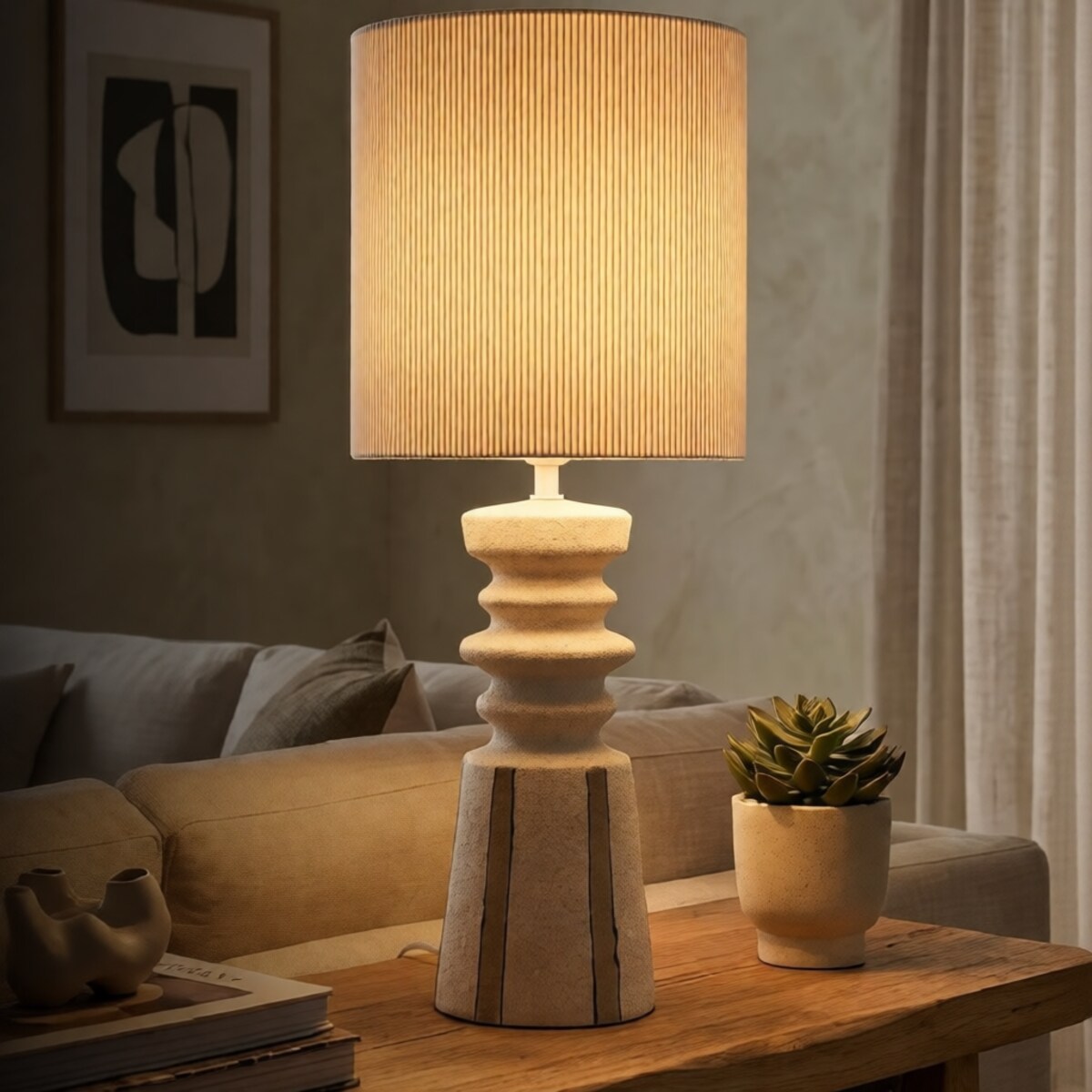 Lampa stołowa Tribal, kolor wielokolorowy, ceramika, żelazo i tkanina, 22,5 x 22,5 x 57 cm, 1 x E27, max. 40 W, styl nowoczesny, Mauro Ferretti