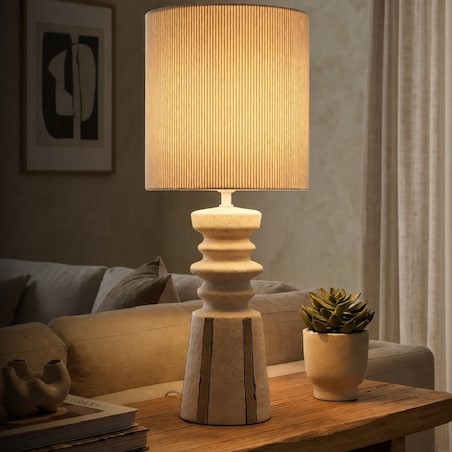 Lampa stołowa Tribal, kolor wielokolorowy, ceramika, żelazo i tkanina, 22,5 x 22,5 x 57 cm, 1 x E27, max. 40 W, styl nowoczesny, Mauro Ferretti