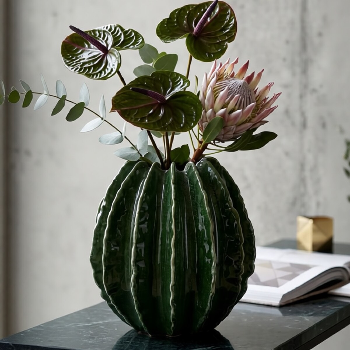 Osłonka dekoracyjna Cactus Ball, kolor zielony, ceramika, 23,5 x 23,5 x 24,5 cm, motyw: kaktus, styl nowoczesny, na doniczkę do salonu, Mauro Ferretti