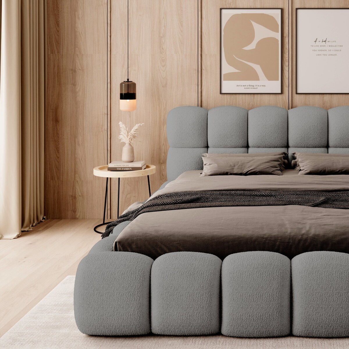 Łóżko tapicerowane 160x200 cm szare bouclé Santo