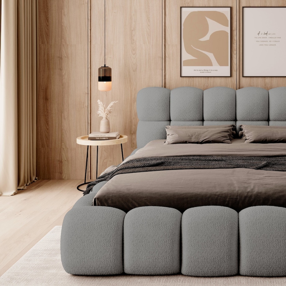 Łóżko tapicerowane 160x200 cm szare bouclé Santo