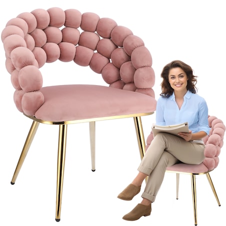 Krzesło welurowe tapicerowane BELLA różowe