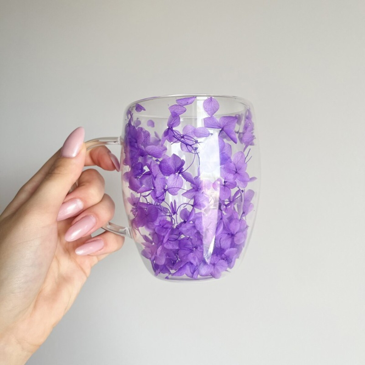 Szklanka termiczna z kwiatami w środku 300ml 1szt, pełna hortensji, niebieska SZK216