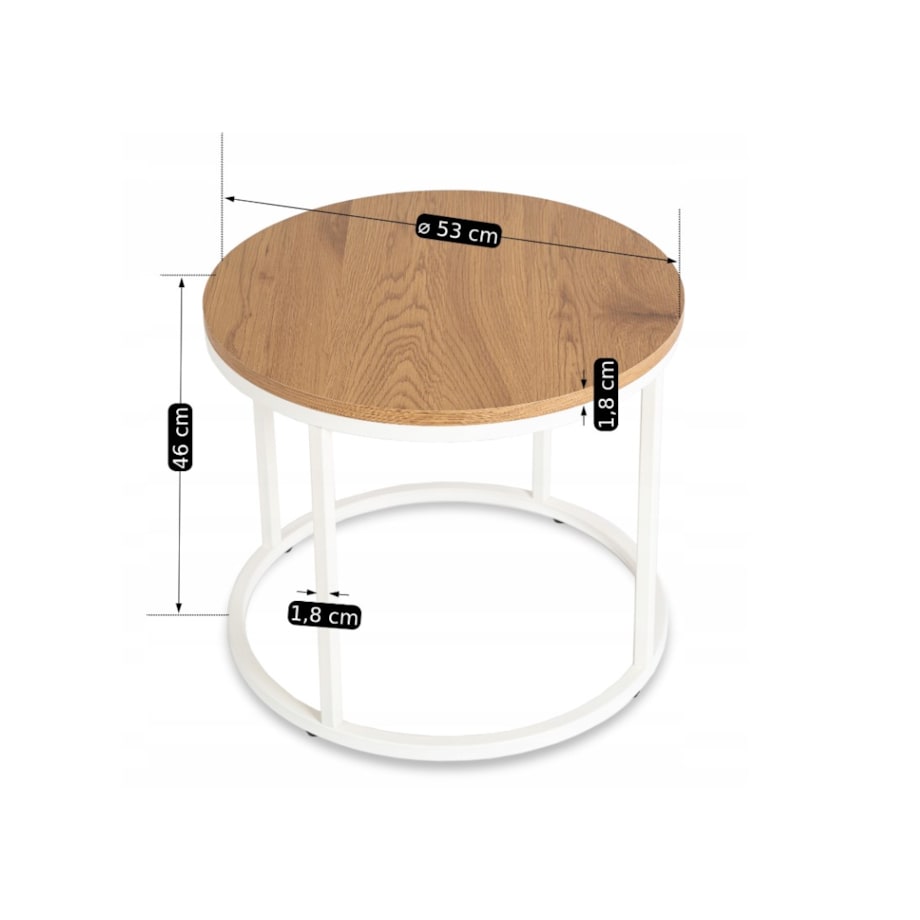 Stolik Kawowy Okrągły Loft Skandynawski Mały Ława Okrągła Mała ANN