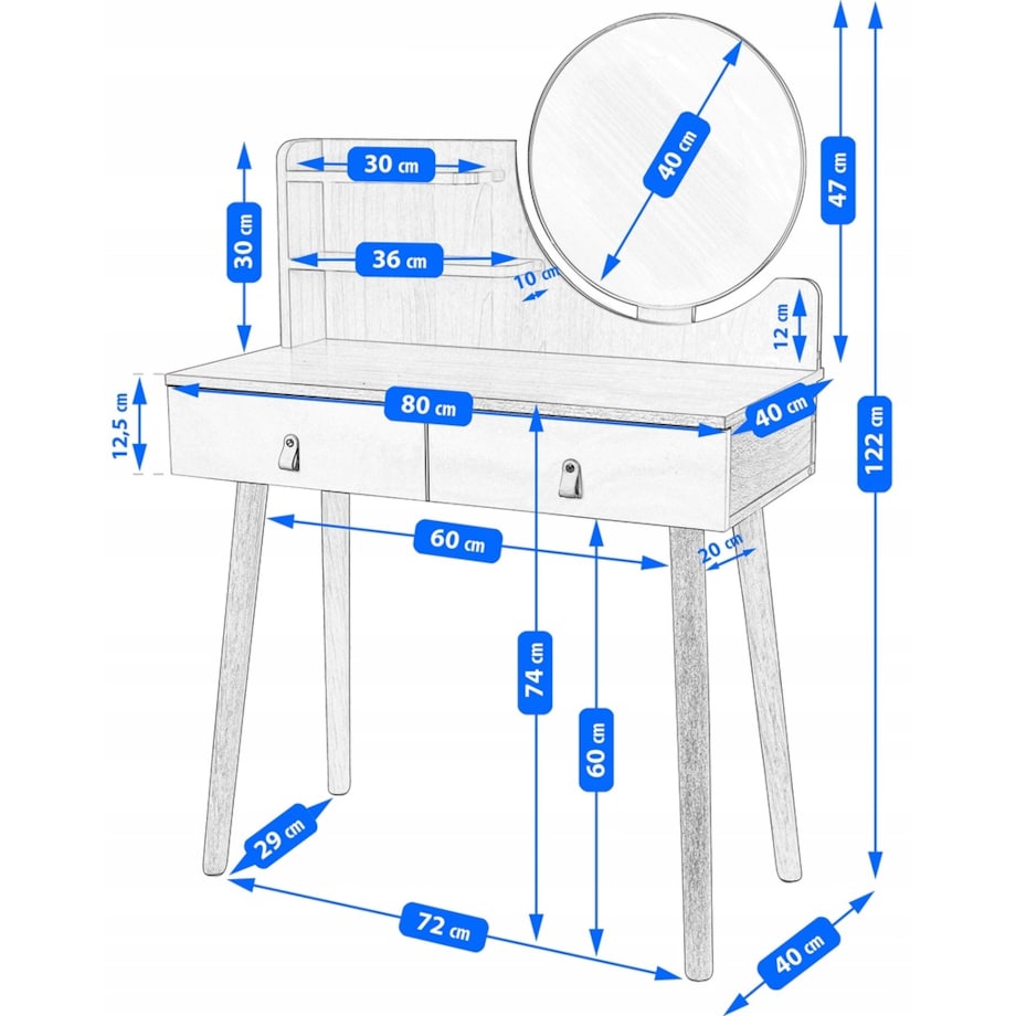 Toaletka z lustrem SCANDI kosmetyczna skandynawska