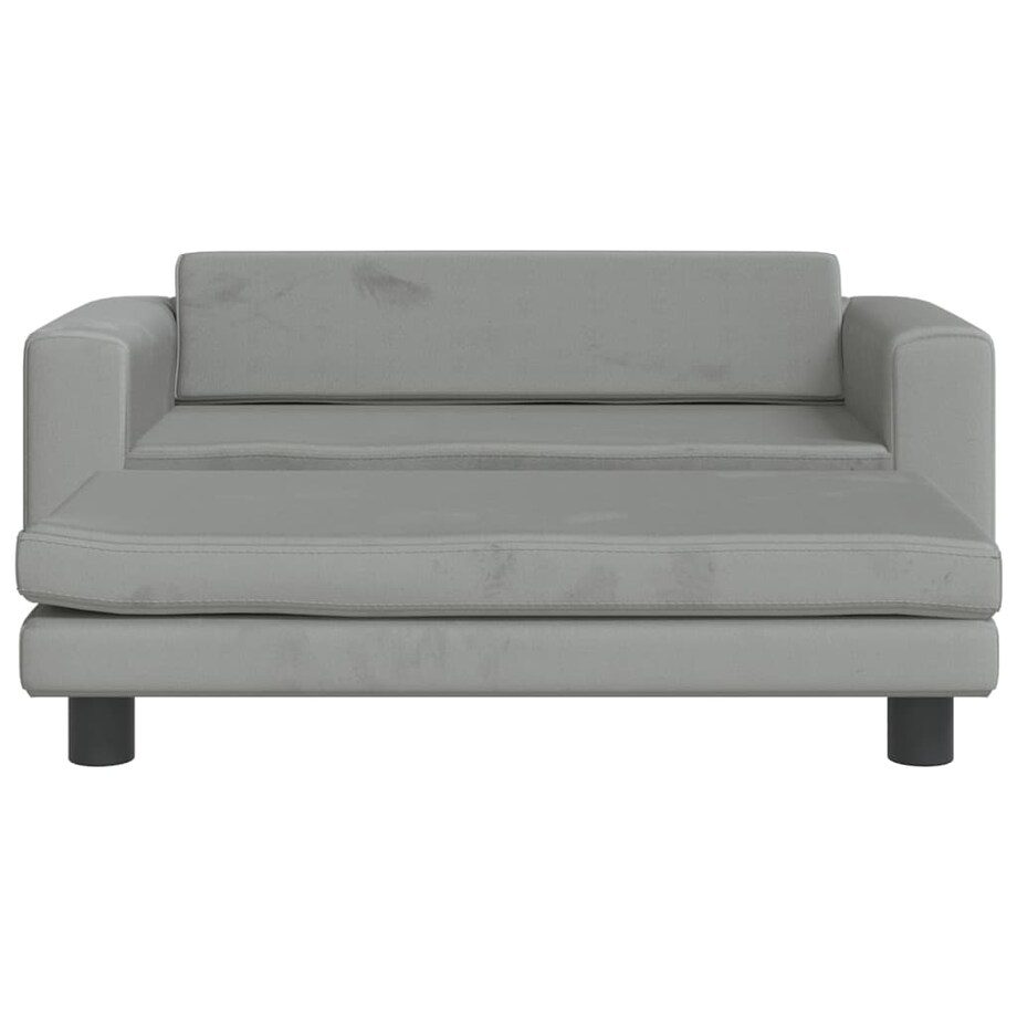 vidaXL Sofa dziecięca z podnóżkiem, jasnoszara, 100x50x30 cm, aksamit