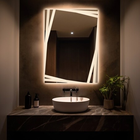 Prostokątne lustro z piaskowanym dekoracyjnym podświetleniem – CARDS LED