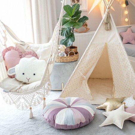 Pufa dla dzieci Pink Velvet patchworkowe siedzisko