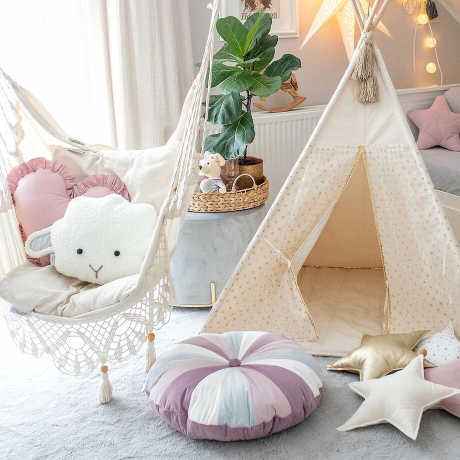 Pufa dla dzieci Pink Velvet patchworkowe siedzisko