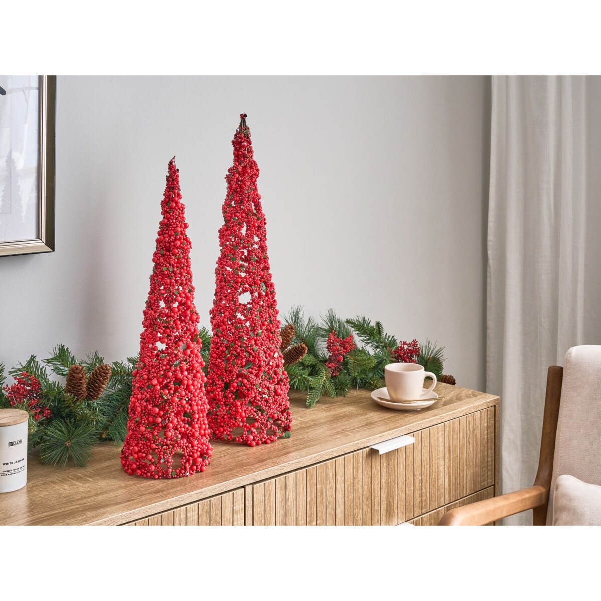 Zestaw 2 figurek dekoracyjnych ROSAN Choinka 52/60 cm Czerwony