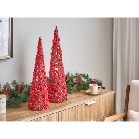 Zestaw 2 figurek dekoracyjnych ROSAN Choinka 52/60 cm Czerwony