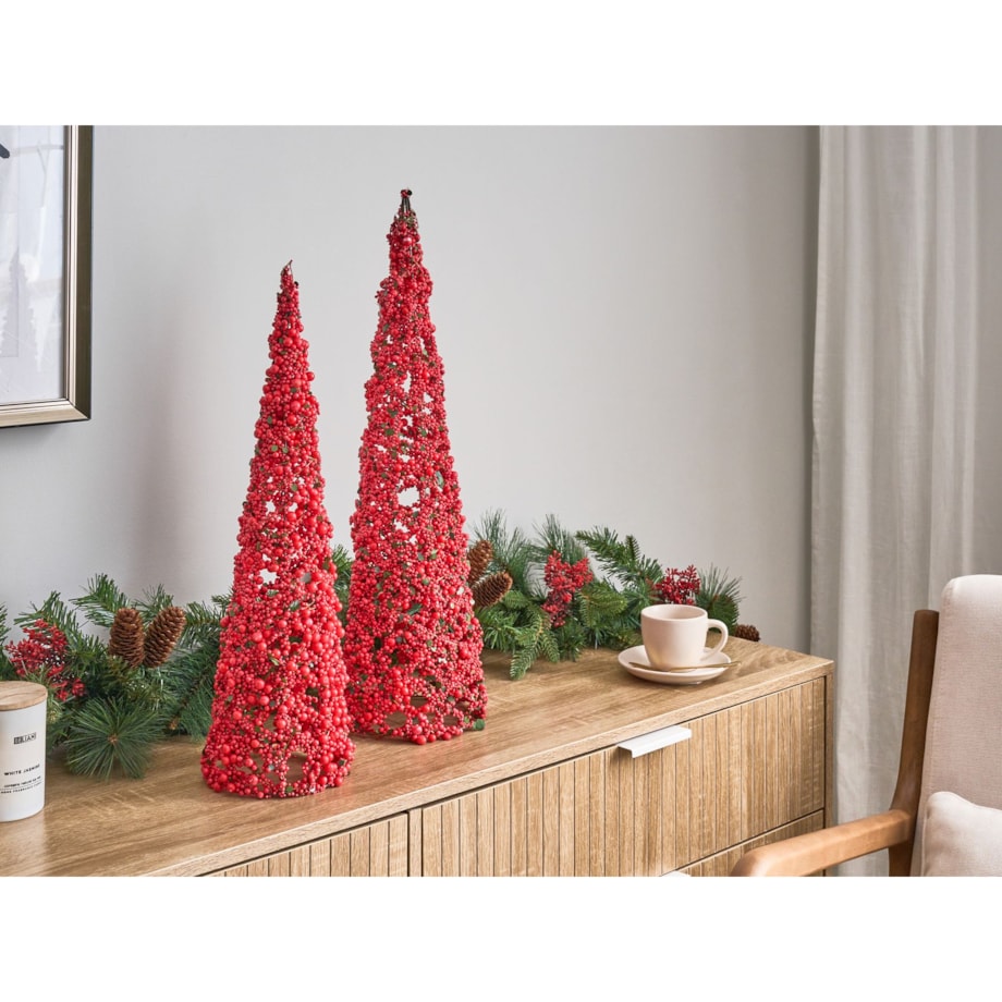 Zestaw 2 figurek dekoracyjnych ROSAN Choinka 52/60 cm Czerwony