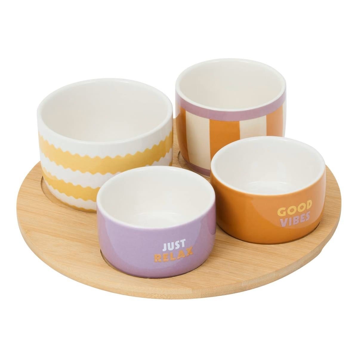 Zestaw do przekąsek: 4 miseczki + bambusowa taca, Poolside