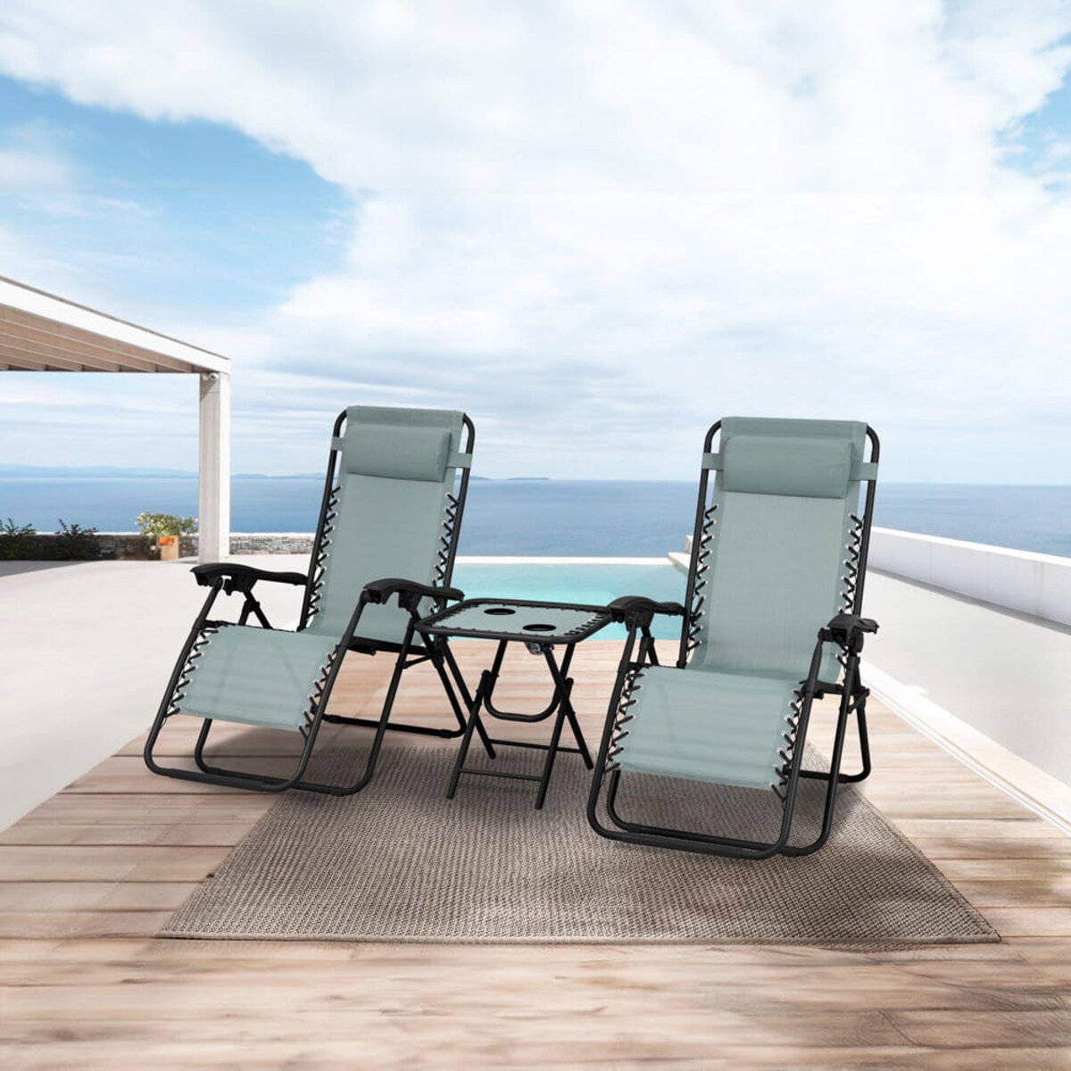 Zestaw leżaków ogrodowych Delux zielony z czarną ramą