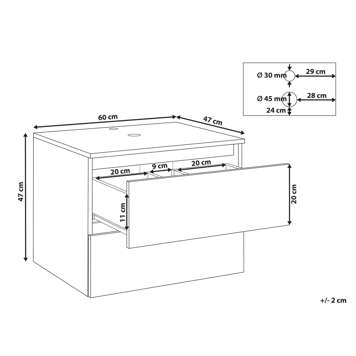 Wisząca szafka pod umywalkę SERRA 60 cm Czarny marmur