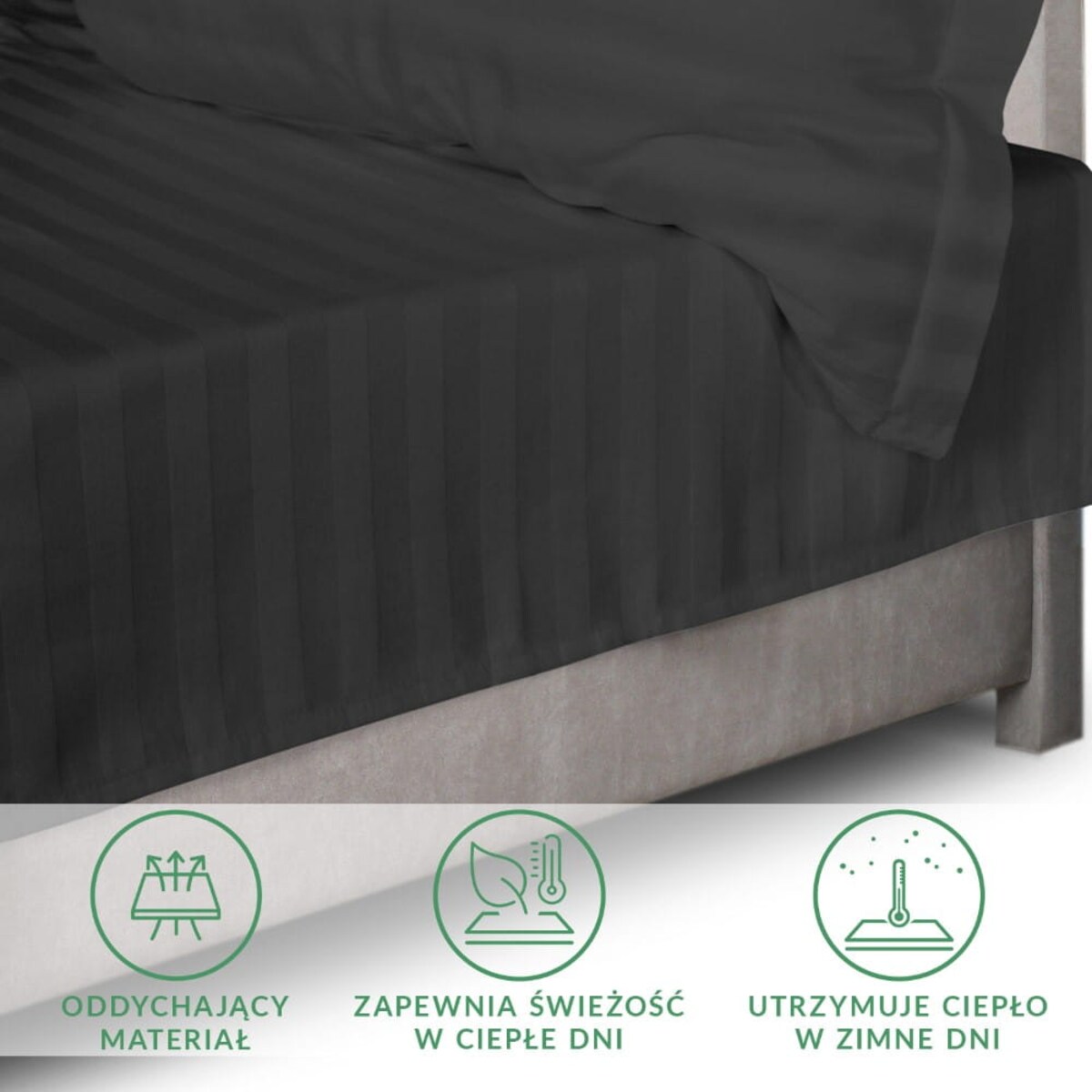 Prześcieradło bambusowe satyna bawełniana 160x240 Bamboo paski, czarne