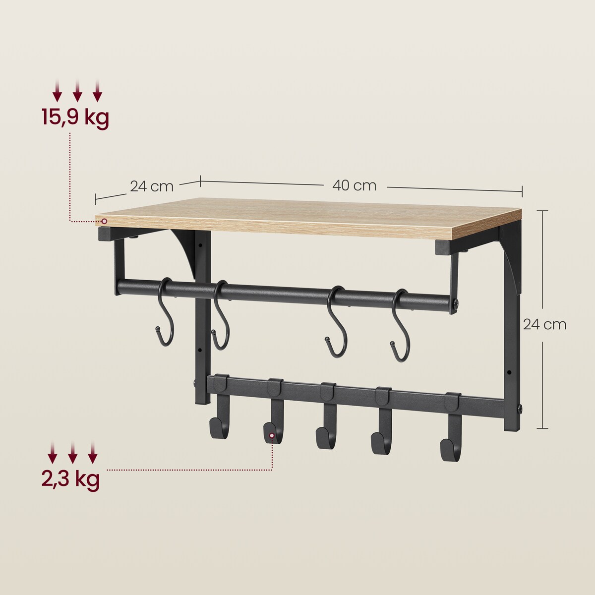 PÓŁKA WISZĄCA ŚCIENNA Z WIESZAKAMI - SONOMA