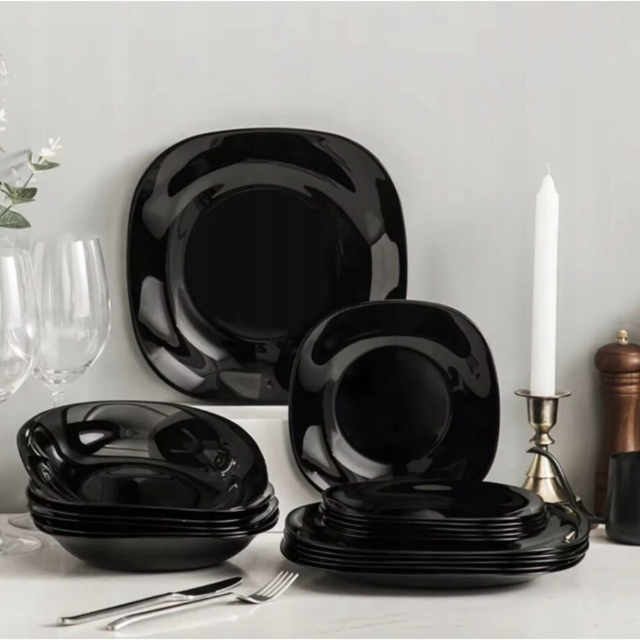 TALERZE DESEROWE 6szt kwadratowe czarne na desery ciasto 19,5cm jedzenie