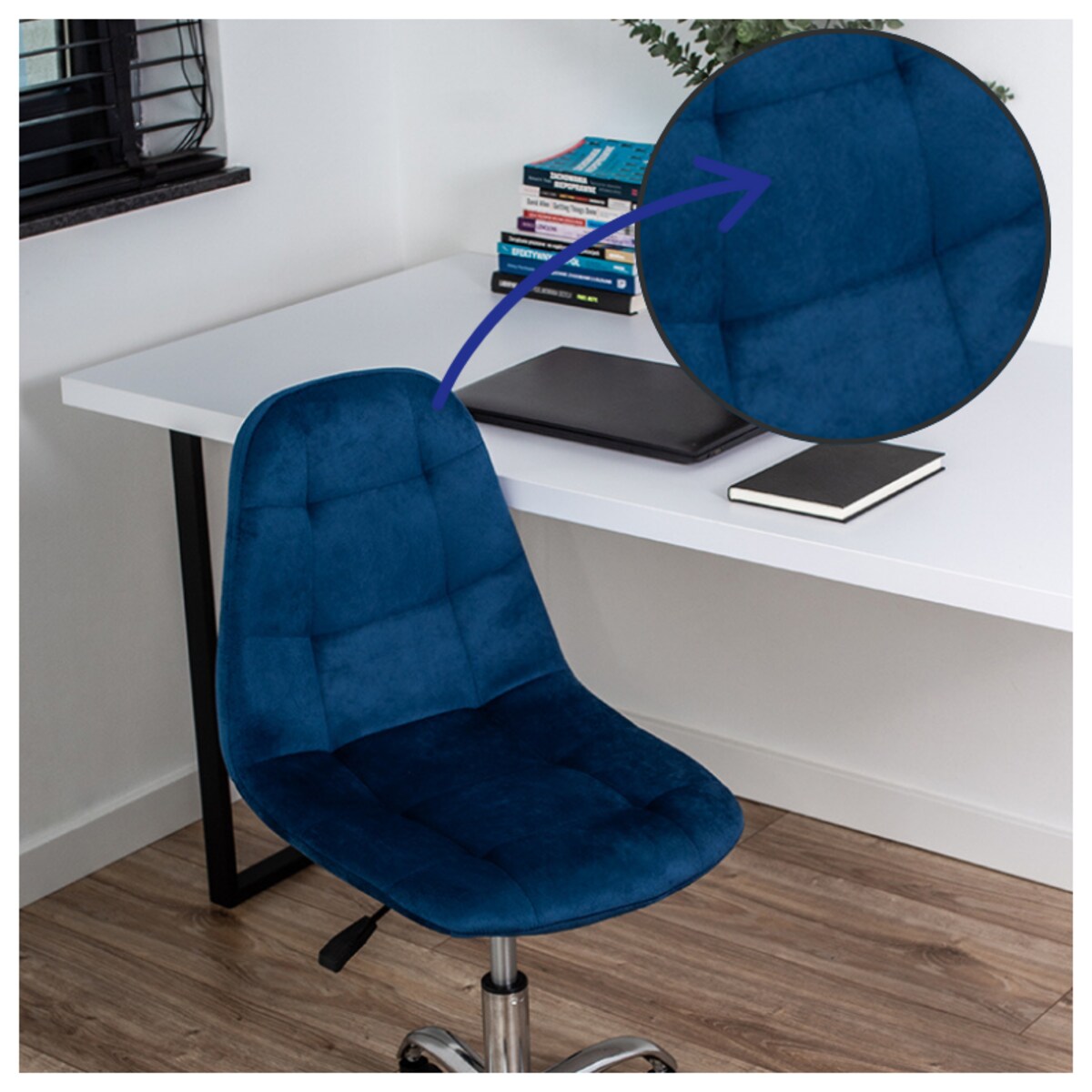 Krzesło biurowe obrotowe nowoczesne pikowane granatowe