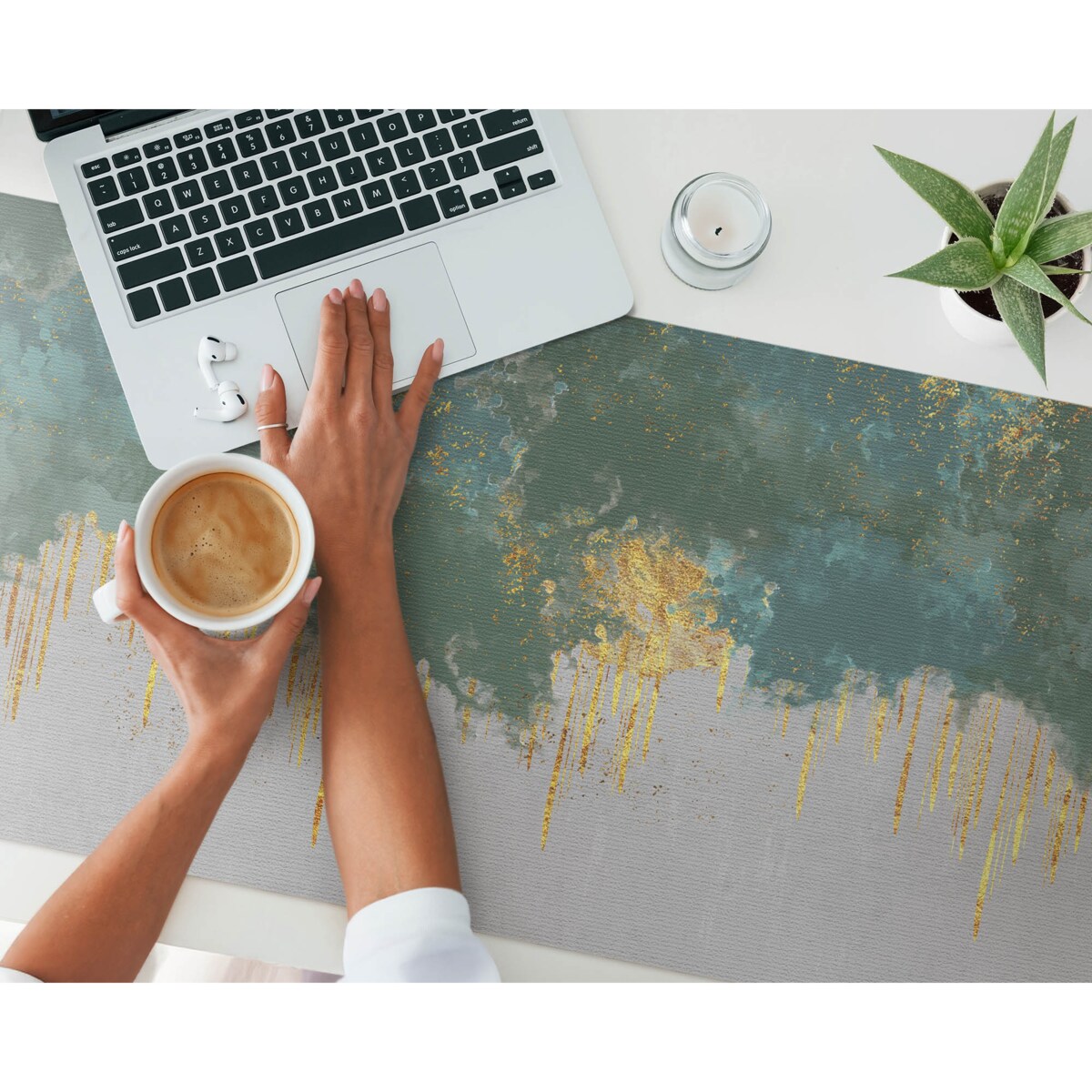 Zielona mata na biurko Abstrakcyjne smugi, 120x60 cm